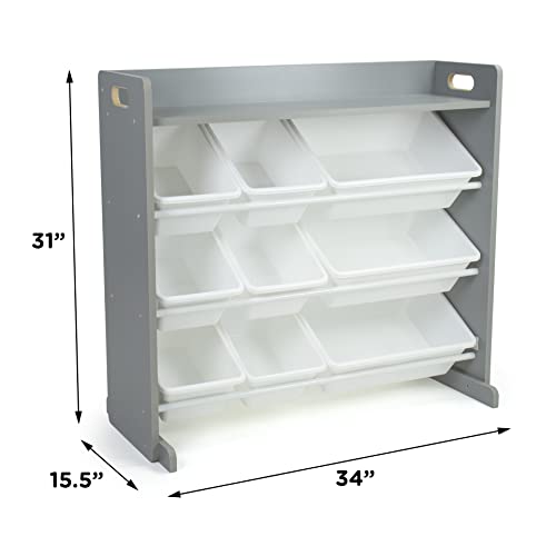 Humble Crew Toy Storage Organizer with Top Shelf and 9 Removable Bins, Grey/White – Toddler Bookshelf with Toy Organizer - Modern Toy Rack Ideal for Kids' Rooms, Playrooms, and Nurseries - color: Grey/White