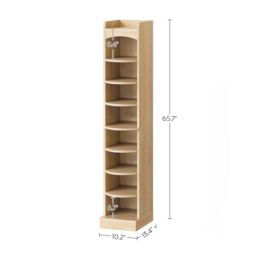 YATINEY 9-Tier Tall Shoe Rack, Wooden Shoe Storage Organizer, Narrow Shoe Cabinet with Removable Shelves for Small Spaces, Holds 9 Pairs of Shoes, for Entrance, Hallway, Natural SS02NL - color: Natural, size: 10.2''L x 13.4''W x 65.7''H