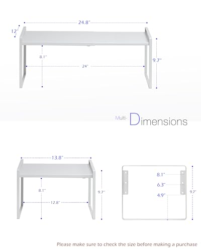 Nxconsu Cabinet Shelf Expandable Height Adjustable Shelf Organizer Riser for Kitchen Cabinet Pantry Cupboard Under Sink Countertop Organization Storage Space Saver Stackable Heavy Duty Metal White XXL - color: White, size: 12’’D * 13.8-24.8’’W * 9.7’’H