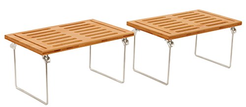 Internet's Best - Stacking Utility Shelf - Bamboo - 2 Shelves - Kitchen Cabinet Closet Organizer and Storage - Small