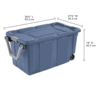 Heavy-Duty Wheeled Storage Totes, Blue Industrial Container with Latching Lid, 40 Gallon Capacity, 36.75x21.38x18 Inches, 2 Pack
