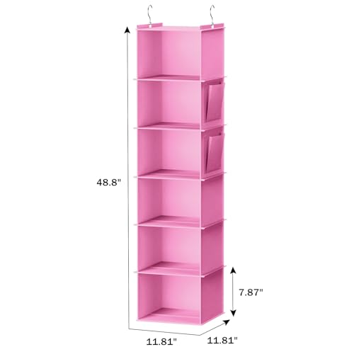 YOUDENOVA Hanging Closet Organizer and Storage, 6-Shelf Closet Hanging Storage Shelves, Light Pink - color: Light Pink