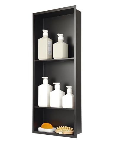Stainless Steel Niche for Shower Wall，Shower Niche Insert Tile Ready ，Organizer Storage for Room，3-Tier Shelves ，Matte Black (Black，30 * 12 in) - color: Black, size: 30 * 12 in