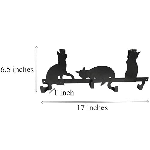 Evelots Over The Door 4 Hook Towel/Coat Rack Hanger Organizer, Kitty Cat Design-Easy No Tool Installation-Black Iron-Holds 20 lbs. - size: 1 Pack, style: 4 Hook Kitty Cat Design