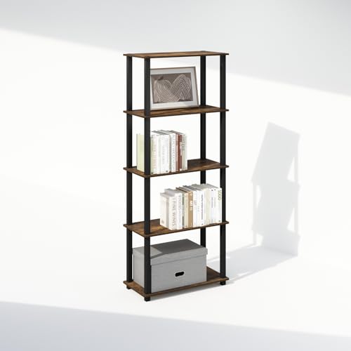 Furinno Turn-S-Tube Storage Shelves Set of 2, 3-Tier Book Shelf, Corner Shelf, Toolless Open Shelves, Square Tubes, for Organization and Storage, Living Room, Garage, Home Office, Amber Pine - color: Amber Pine/Black, size: 2-Pack, 3-Tier Square Tube