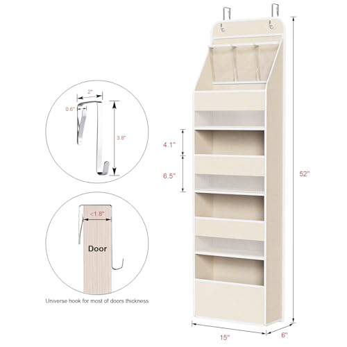 Univivi 5-Shelf Over Door Hanging Organizer Fabric Door Storage with 4 Large Pockets and 3 Small PVC Pockets Wall Mount Hanging Storage Organizers for Baby Nursery (Beige Pattern) - color: Beige Pattern, size: 5 LAYER