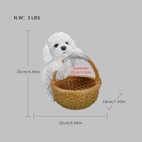 Trinket Tray & Key Holder Bowl for Vanity Dresser Featuring White Poodle - Dog Statue Catchall Storage & Candy Basket - Aesthetic Animal Figurine Home Accent - color: Poodle Holding Basket - White, size: Poodle