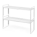 Nxconsu 2 Pack Cabinet Shelf Organizer Stackable 2-Tier, Expandable Width (13.4"–24.8"), 10-Level Adjustable Height, Metal Counter Shelf Riser for Kitchen Cupboard Pantry Under Sink, White, Non-Slip - size: Standard Depth (8.6") - 2 Pack