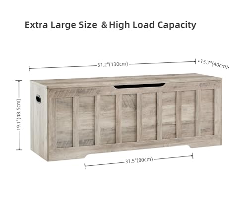 VANKILEY 51.2" Storage Chest Extra Large,Storage Bench with 2 Safety Hinges,Shoe Bench,51.2 * 15.7 * 19.1 inches,Wooden Trunk for Bedroom,livingroom,entryway,Supports 220 lb,Easy Assembly(Greige - color: Greige