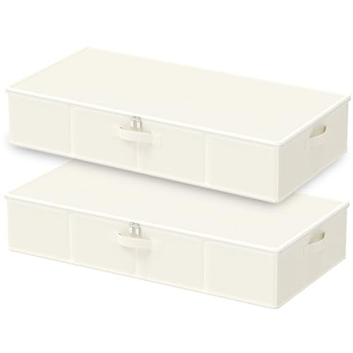 Under Bed Storage Containers, Foldable Closet Organizers with Handles, Underbed Cube Organizer Basket with Zippered, 2 Pack, Beige, 31.5 x 15.7 x 5.9 In, XSNY20BEL-2 - color: Beige, size: Large（2 Pack）