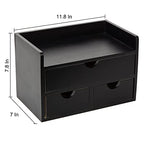 Black Bamboo Desk Organizer Wooden Storage Cabinet 3 Drawers with Shelf Tabletop Organization Box Home Office Workspace Bathroom Toiletries Supplies Caddy Vanity Makeup Stationery Holder