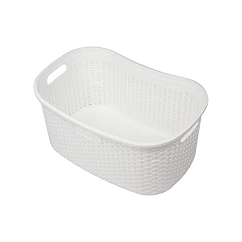 Mind Reader 40L Laundry Basket, Clothes Hamper, Wicker Design, Plastic, 23"L x 14.5"W x 11"H, Set of 2, White - color: White