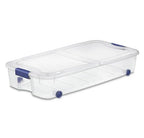 66 Quart Wheeled Latch Box, Clear Underbed Storage Bin with Lid, Blue
