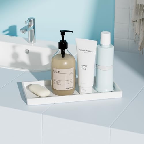 Vanity and Bathroom Tray, 9.8" ABS Countertop Organizer,Waterproof Vanity Tray for Toilet Tank,Perfume,Soap,Keys,Bathroom Accessories,Kitchen and Bath Trays,Non Slip Small Trays,White - color: White, size: 9.8" x 4.7" x 0.7"
