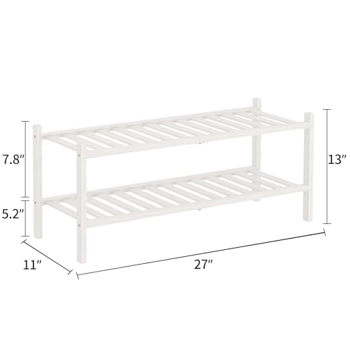 RONGJlA 2 Tier Bamboo Shoe Rack for Closet Free Standing Wood Shoe Shelf Storage Organizer for Entryway Small Space Stackable, White - color: White, size: 2-Tier-Regular