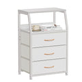 Furnulem White Nightstand with 3 Drawers and 2-Tier Shelf, Small Night Stand End Table Side Furniture, Fabric Storage Organizer for Bedroom, Closet, Hallway, Nursery, Sturdy Steel Frame, Wood Top - color: White, style: 3 Drawers