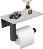 BWE Matte Black Toilet Paper Holder with Marble Shelf, Toilet Paper Roll Holder Wall Mounted, Toilet Paper Roll Holder with Phone Shelf 304 Stainless Steel Tissue Holder for Bathroom Washroom - color: Black