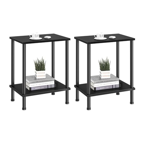YUFAM End Table,Small Side Table,2-Tier Nightstand with Storage Shelf,Sofa Bedside Table for Small Spaces in Living Room,Bedroom, Office,Stable Frame,Easy Assembly,Black - color: Black, style: 2pcs No Plug