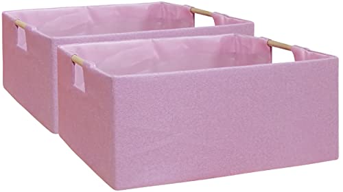 Storage Bin for Shelves Rectangle Closet Baskets Foldable Box with Handles Pink Shelf Baskets Toy Boxes for Home Office Car Dormroom - color: Pink-2pack