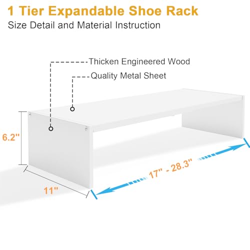 Cidaziya Expandable 1 Tier Shoe Rack for Shoe Cabinet, 1 Tier Stackable White Shoe Shelf Organizer for Closet, Sturdy Metal and Wood Structure, Hold 4-6 Pairs of Shoes - color: White, size: 1 Pack (1 Tier)