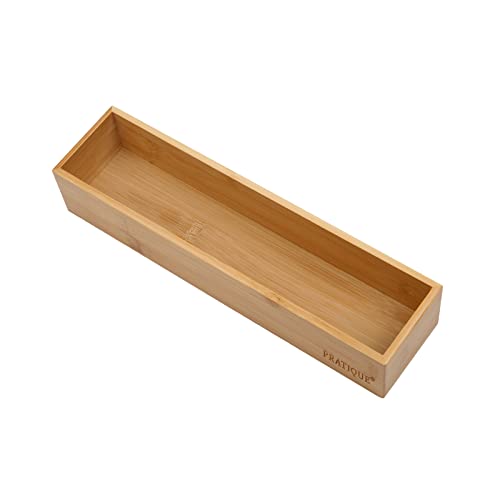 PRATIQUE Bamboo Drawer Organizer - Kitchen Utensil Organizer Silverware Tray Cutlery Holder，Office Desk Supplies and Accessories (12x3x2.6 inch) - color: Bamboo, size: 12*3*2.6 inch
