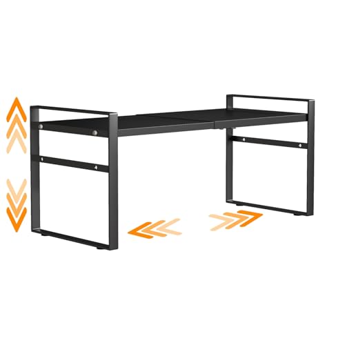 Expandable Cabinet Shelf Organizer Riser for Kitchen Pantry Cupboard Under Sink Countertop,kitchen cabinet shelf - color: Black