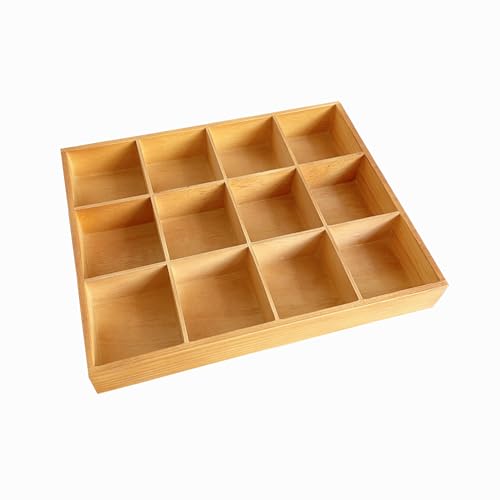 Vintage 12 Compartments Wooden Organizer Box 13.4x10.6x2 Inch Solid Wood Storage Tray Desktop Display for Jewelry Makeup Office Supplies Antique Home Decor Craft Organization (Vintage Color) - color: Vintage Color, size: 12 Compartments