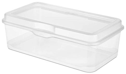 Sterilite Large FlipTop, Stackable Small Storage Bin with Hinging Lid, Plastic Container to Organize Desk at Home, Classroom, Office, Clear, 1-Pack - size: 1.5 Cubic Feet, style: 1 Pack