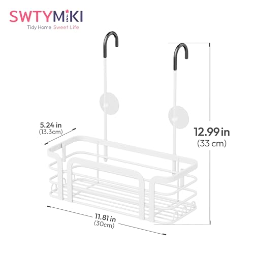 SWTYMIKI Shower Caddy Hanging Organizer - Over the Door Shower Caddy with 6 Hooks, 2 Installation Ways, Stainless Steel Rustproof Bathroom Organizer, White - color: White-1 tier