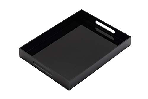 Glossy Black Sturdy Acrylic Serving Tray with Handles - 10x15 Inch, Coffee, Appetizer, Breakfast Tray - Butler, Kitchen to Vanity Table, Decorative - color: Glossy Black, size: 15" x 10" x 2"