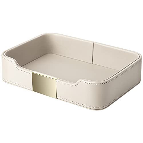 SANZIE Luxury Leather Tray Desktop Storage Catchall Organizer Decorative Tray for Entryway Table to Hold Jewelry Watch Keys Phone Wallet (Metal Gilded, Grey) - color: Grey (Gold)