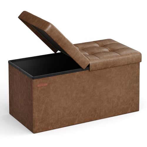 SONGMICS MAZIE Collection - 30 Inches Storage Ottoman Bench with Flipping Lid, Storage Chest Footstool, Load 660 lb, for Entryway, Living Room, Bedroom, Synthetic Leather, Coffee Brown ULSF045K01 - color: Coffee Brown, size: 15"D x 30"W x 15"H
