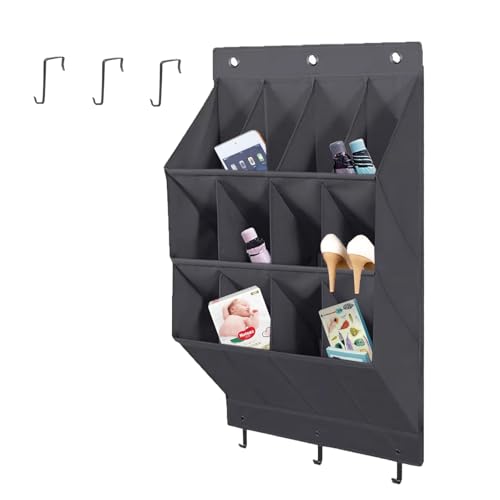Over the Door Shoe Organizer, 12 Pockets Hanging Shoe Storage Rack with Large Deep Pockets, Oxford 600D Fabric Grey Shoe Storage Rack with 6 hook for Shoes, Slipper,Home Accessories etc-Black - color: Black, size: 12-Grids