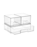 Vtopmart Stackable Storage Drawers Set of 3,Clear Plastic Organizer Bins for Makeup, Cosmetics, Beauty Supplies,Ideal for Vanity, Bathroom,Cabinet,Pantry Organization - style: 2 Small+1 Wide