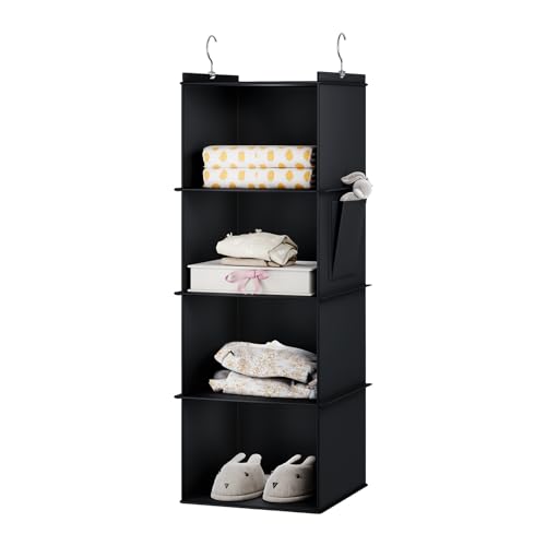 YOUDENOVA Hanging Closet Organizer, 4-Shelf Closet Hanging Storage Shelves, Black - color: Black, size: 4-SHELF