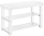 Pipishell Bamboo Shoe Rack Bench, 3-Tier Sturdy Shoe Organizer, Storage Shoe Bench, Holds up to 300lbs for Entryway Bedroom Living Room Balcony (White) - color: White
