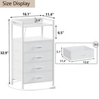 Furnulem White Nightstand with Charging Station, Night Stand Side Table with Led Light, Tall Dresser for Bedroom with 4 Fabric Storage Drawers, Metal Frame, Wood Shelf(White) - color: White, style: 4 Drawer
