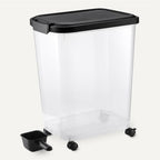 Amazon Basics Pet Food Storage Container with Wheels, BPA-Free, Detachable Scoop, 30lbs Capacity, Reliable Seal - size: 30lbs