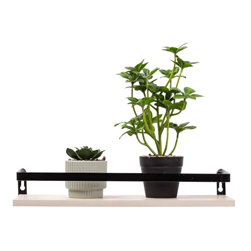 Kiera Grace Kells Floating Shelves, Metal Bracket Modern Wall Mounted Hanging Shelf Storage Rack for Bedroom, Kitchen, Living Room - 16", Oak, 1Pack