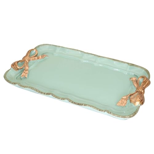 Vintage Decorative Tray Jewelry Tray Towel Tray Storage Tray Rings Necklace Bracelets Earrings Trays Cosmetics Jewelry Organizer Retro Design Bow Decor Resin Plate Coquette Room Decor (Green) - color: Green