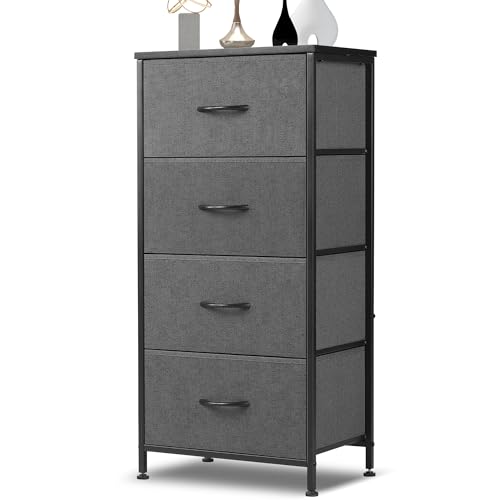 Dresser for Bedroom, 4 Storage Drawers, Anti-Tip Tall Fabric Closet Chests Organizer Tower Furniture with Wooden Top Metal Frame for Clothes, Living Room, Hallway, Entryway - color: Grey, size: 11.8"D x 17.7"W x 37.4"H (4 Drawers)