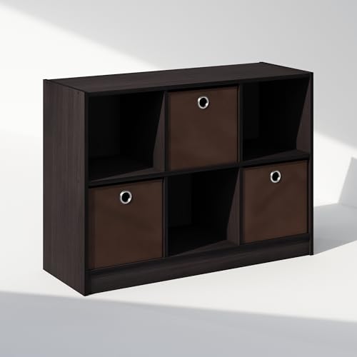 Furinno Cubic Closet Organizers and Storage, 6-Cube Closet Organizer with Bins, Open Shelf Storage, for Wardrobe, Bedroom, Living Room, Dark Walnut - color: Dark Walnut