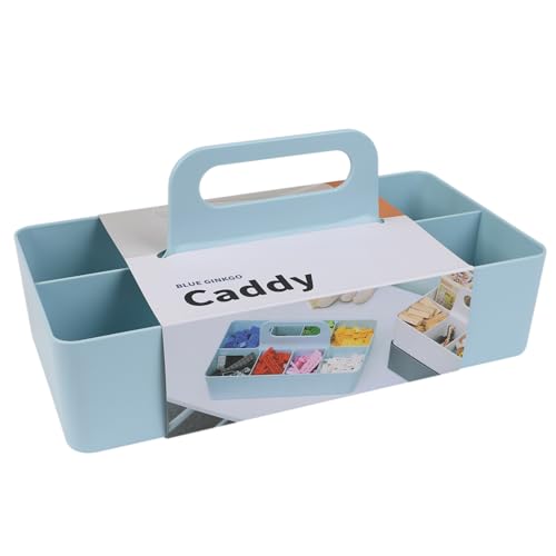 BLUE GINKGO Stackable Organizer Caddy – Korean-Made Portable Tote for Bathroom, Office, Crafts, or School Supplies (Long Rectangle, Blue) - color: BLUE, size: Long Rectangle