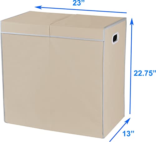 Simple Houseware Double Laundry Hamper with Lid and Removable Laundry Bags, Beige - color: Beige