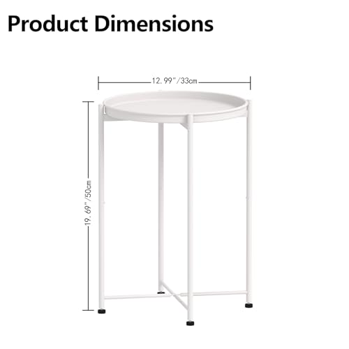 Garden 4 you Small Side Table, White Mini Round End Table, Tray Table with Metal Frame, Modern Nightstand for Living Room, Bedroom, Patio, Small Space, 1PCS - color: White, size: 1 PCS