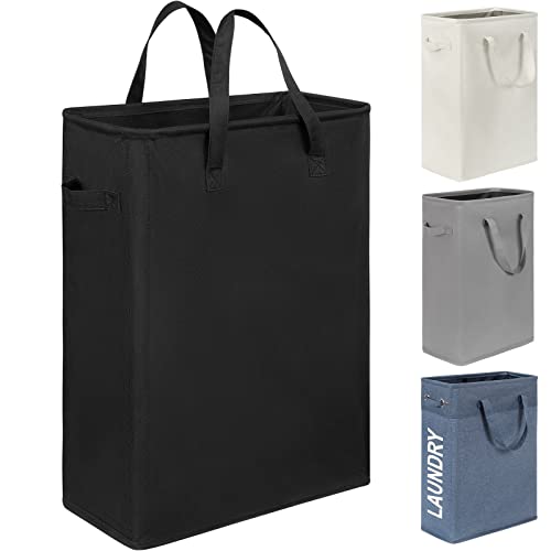 Chrislley 45L Slim Laundry Hamper Narrow Laundry Basket with Handle Foldable Dirty Clothes Portable Skinny Hamper Organizer Storage Bins (22 inches, black) - color: black, size: 45l(14.96"l x 8"w x 21.65"h)