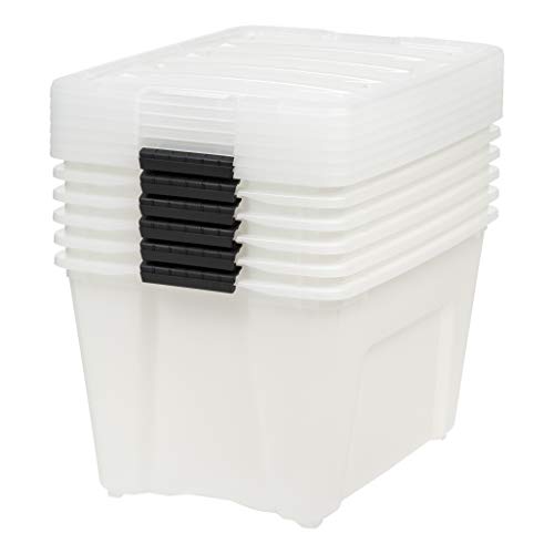 IRIS USA 54 Quart Stackable Plastic Storage Bins with Lids and Latching Buckles, 6 Pack - Pearl, Containers with Lids and Latches, Durable Nestable Closet, Garage, Totes, Tubs Boxes Organizing - size: 54 Qt, style: 6 Pack