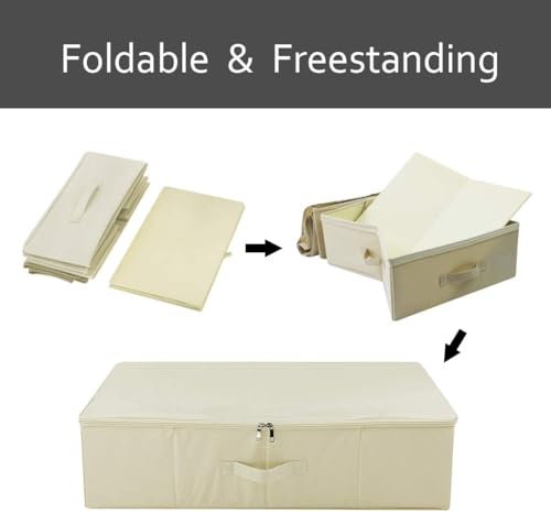iwill CREATE PRO 3Pcs Collapsible Rigid Underbed Storage Bins, 27.5 * 15.7 * 7", Folding Fabric Storage Boxes for Clothing, Blankets, Shoes in Closet, Wardrobe, Beige - color: Beige,3pcs, size: 27.5*15.7*7"