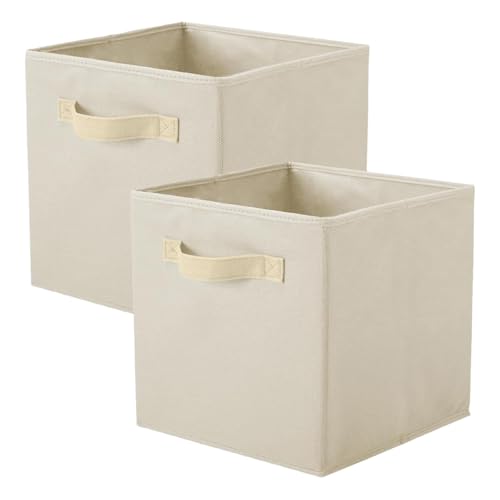 PowerKing Collapsible Storage Cubes with Handles, Fabric Foldable Bins for Closet Shelves, Durable Organization Storage Bins, 10.5'' x 11'' x 10.5'', 2 Pack, Cream - color: Cream, size: 2Pack