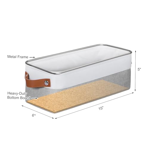 Kntiwiwo Small Fabric Storage Bins, 15x6x5 inch Narrow Storage Baskets 4-Pack Long Storage Basket for Organizing with Handles, Decorative Basket for Closets, Shelves, Toilet Paper, Grey - color: Grey, size: 15" x 6" x 5"